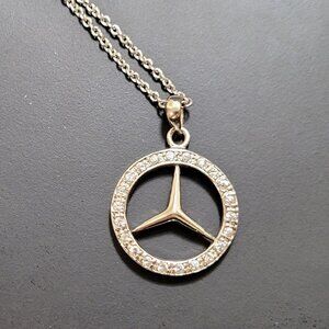 Mercedes-benz 925 Italy Pendant w/cz's & 18" necklace - Great Condition!